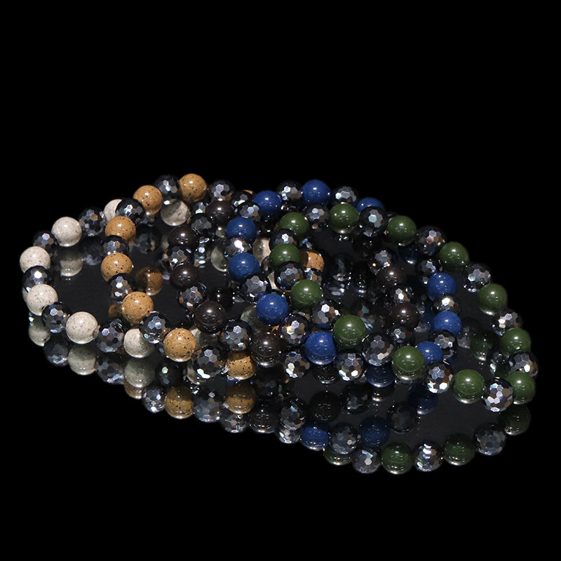 【ことほぎ】健康美ブレスレット　テラヘルツ×北投石(白、黄灰、黒、青、緑)　ミラーカット　全20種　日本製   [co-g1666]