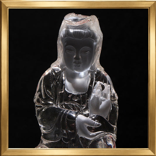【一点物】【動画】本水晶＜ブラジル産＞　観音　無含浸　彫り物　約30.9×41.9×79.1mm(本体)　台座付き　証明書付　 [co-g2902]