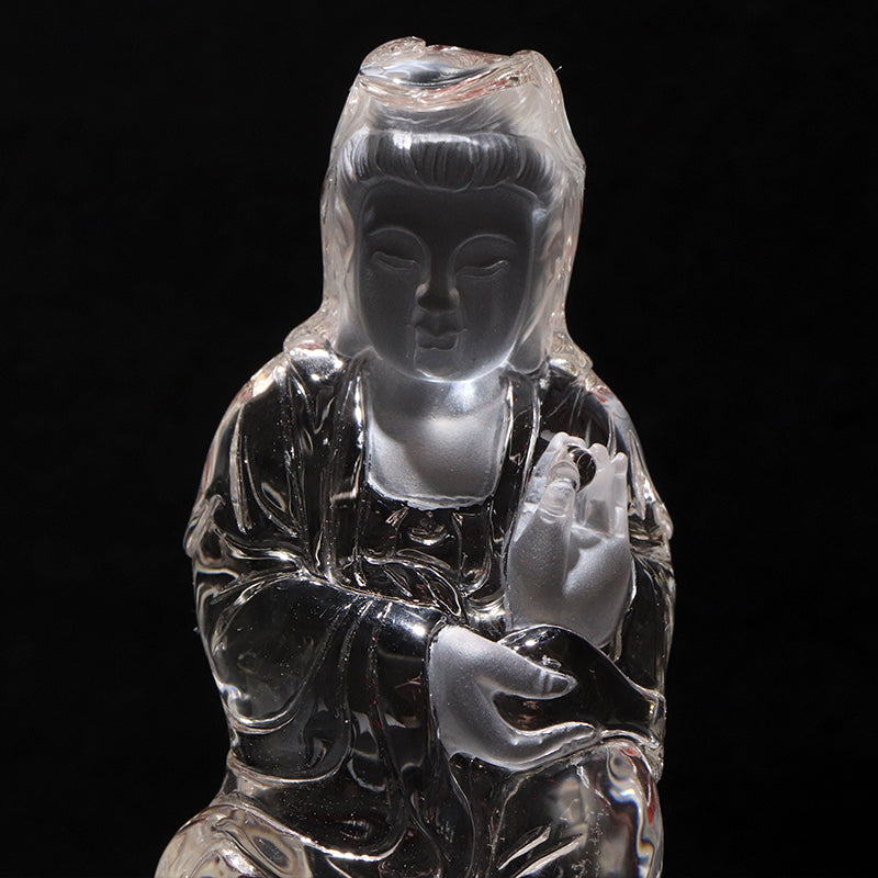 【一点物】【動画】本水晶＜ブラジル産＞　観音　無含浸　彫り物　約30.9×41.9×79.1mm(本体)　台座付き　証明書付　 [co-g2902]