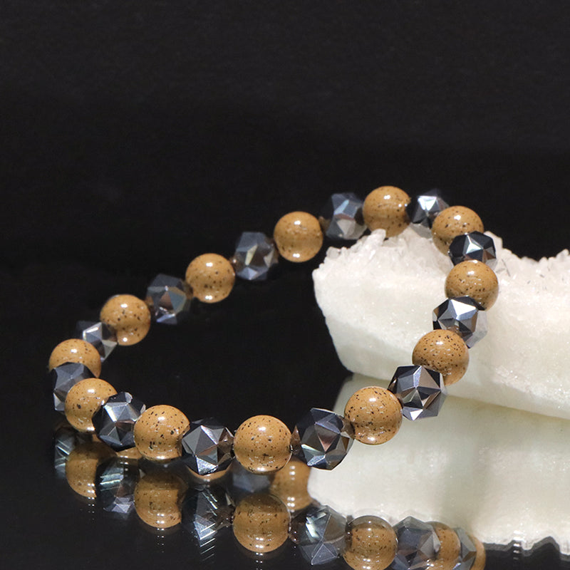 【ことほぎ】健康美ブレスレット　テラヘルツ×北投石(白、黄灰、黒、青、緑)　スターカット　全20種　日本製   [co-g1665]