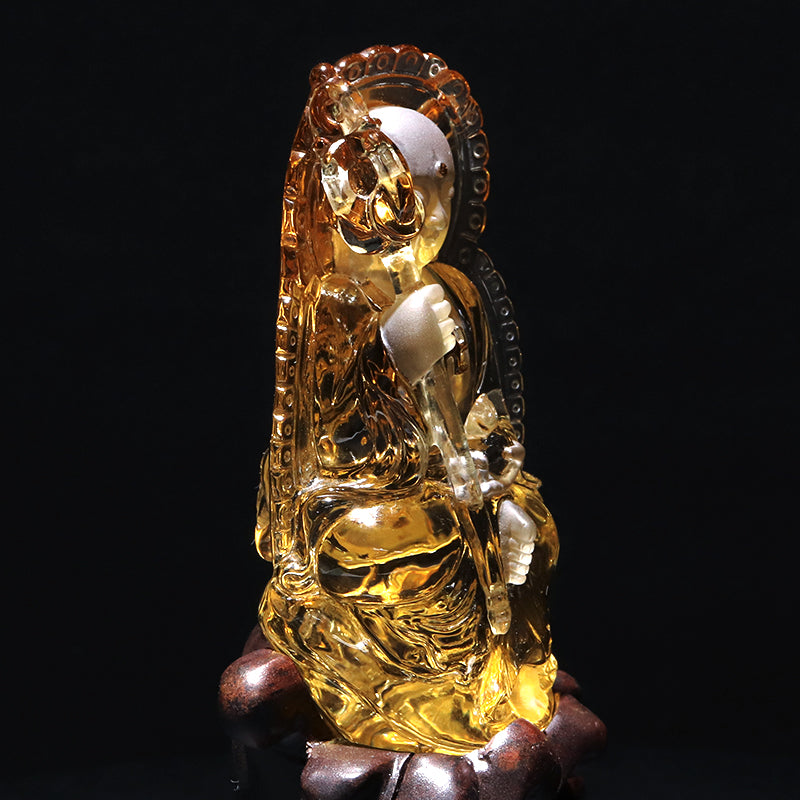 【一点物】【動画】天然シトリン＜ブラジル産＞　お地蔵　彫り物　約29.6×39.0×70.6mm(本体)　台座付き　証明書付　 [co-g2906]