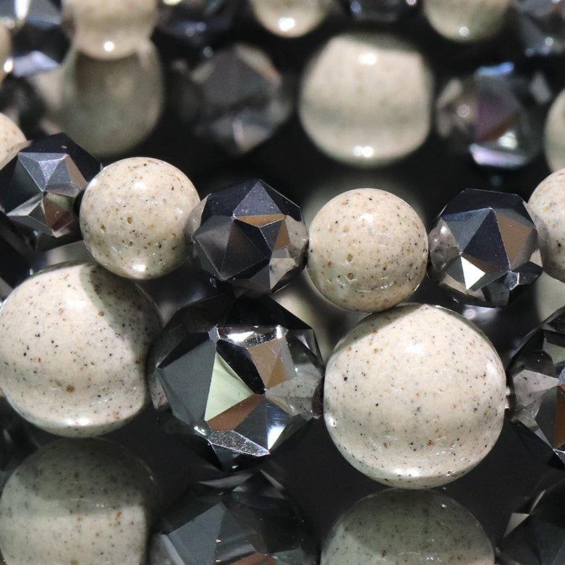 【ことほぎ】健康美ブレスレット　テラヘルツ×北投石(白、黄灰、黒、青、緑)　スターカット　全20種　日本製   [co-g1665]