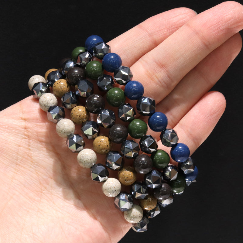 【ことほぎ】健康美ブレスレット　テラヘルツ×北投石(白、黄灰、黒、青、緑)　スターカット　全20種　日本製   [co-g1665]