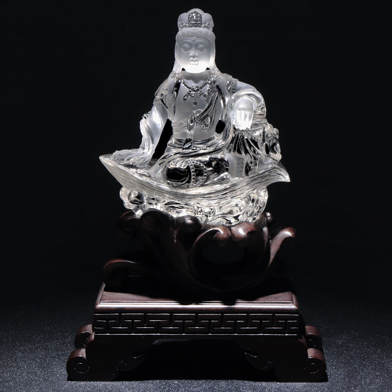 【一点物】【動画】本水晶＜ブラジル産＞　自在観音　彫り物　約48.8×96.9×109.0mm(本体)　台座付き　証明書付　 [co-g2907]