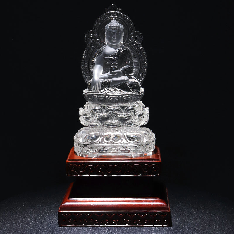 【一点物】【動画】本水晶＜ブラジル産＞　薬師如来　彫り物　約63.2×91.7×167.0mm(本体)　台座付き　証明書付　 [co-g2909]