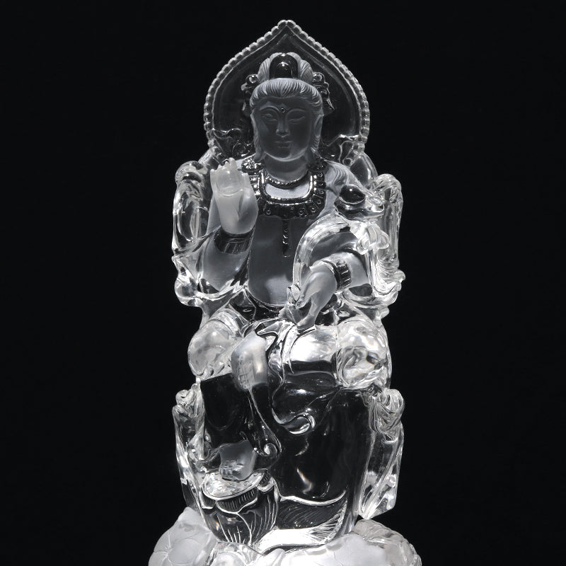 【一点物】【動画】本水晶＜ブラジル産＞　蓮華観音　彫り物　約68.0×70.9×169.0mm(本体)　台座付き　証明書付　 [co-g2908]