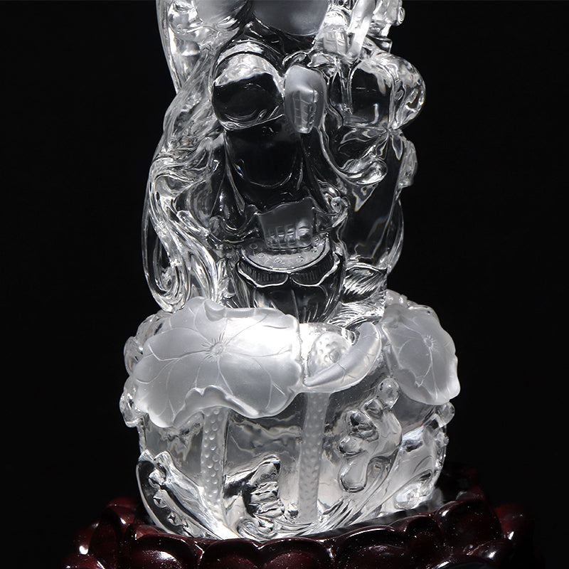 【一点物】【動画】本水晶＜ブラジル産＞　蓮華観音　彫り物　約68.0×70.9×169.0mm(本体)　台座付き　証明書付　 [co-g2908]