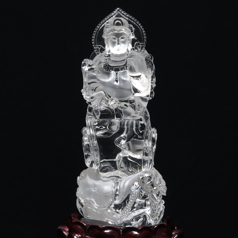 【一点物】【動画】本水晶＜ブラジル産＞　蓮華観音　彫り物　約68.0×70.9×169.0mm(本体)　台座付き　証明書付　 [co-g2908]