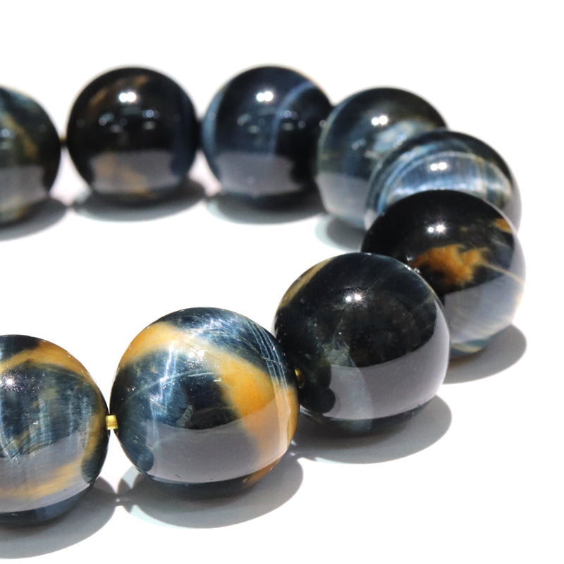 ブレス　イエローブルータイガーアイ＜アフリカ産＞　丸 [co-g1682]