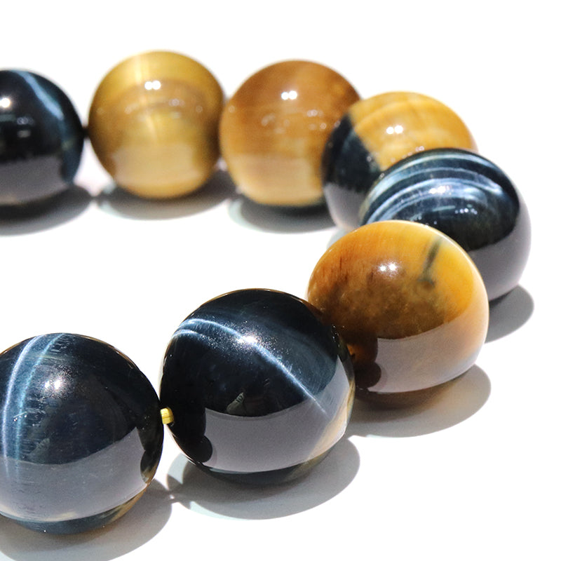 ブレス　イエローブルータイガーアイ＜アフリカ産＞　丸 [co-g1682]