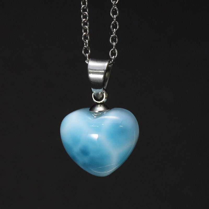 【1/19まで水瓶座星座石20％OFF(決済時に自動割引)】ペンダントトップ　ラリマー＜ドミニカ産＞　ハート型　約10.5～12.5mm×約10～11mm　垂直タイプ　ステンレス製 [co-g1747]