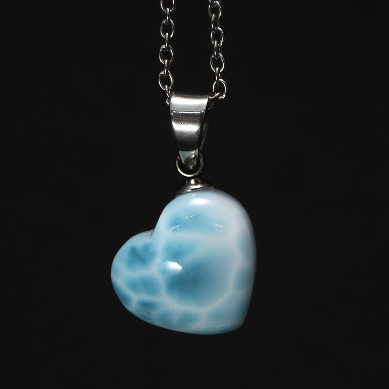 ペンダントトップ　ラリマー＜ドミニカ産＞　大　ハート型　約11.5～13mm×約10～12mm　斜めタイプ　ステンレス製 [co-g1749]