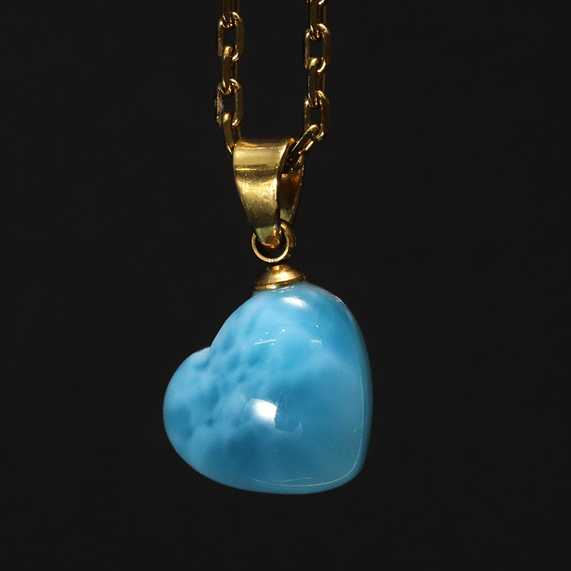 ペンダントトップ　ラリマー＜ドミニカ産＞　大　ハート型　約11.5～13mm×約10～12mm　斜めタイプ　ステンレス製 [co-g1749]