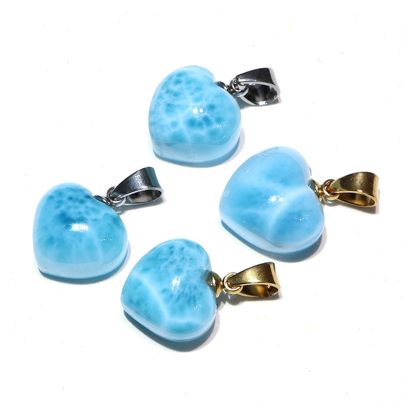 【1/19まで水瓶座星座石20％OFF(決済時に自動割引)】ペンダントトップ　ラリマー＜ドミニカ産＞　ハート型　約10.5～12.5mm×約10～11mm　垂直タイプ　ステンレス製 [co-g1747]