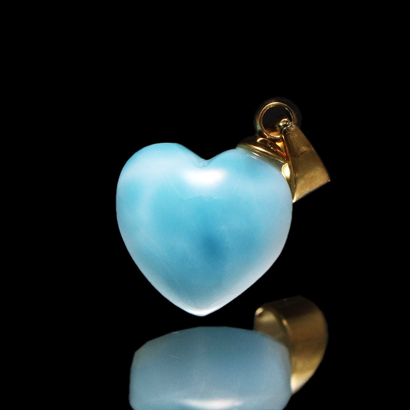 ペンダントトップ　ラリマー＜ドミニカ産＞　大　ハート型　約11.5～13mm×約10～12mm　斜めタイプ　ステンレス製 [co-g1749]