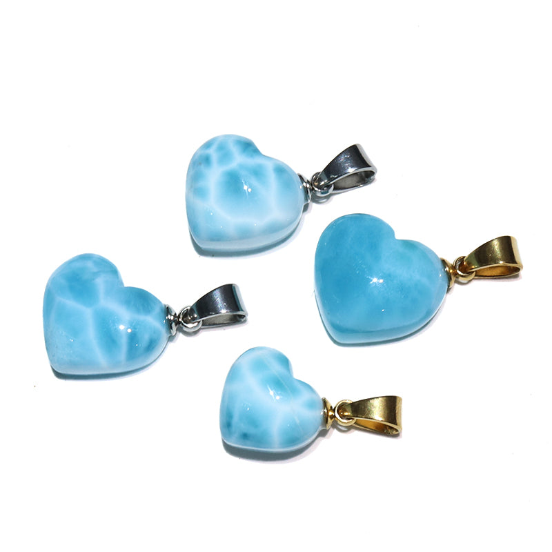 【1/19まで水瓶座星座石20％OFF(決済時に自動割引)】ペンダントトップ　ラリマー＜ドミニカ産＞　小　ハート型　約10～12.5mm×約9～11mm　斜めタイプ　ステンレス製 co-g1748]