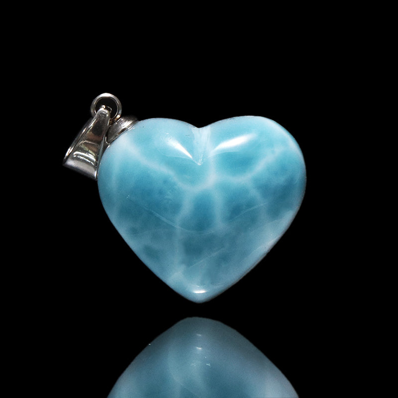 ペンダントトップ　ラリマー＜ドミニカ産＞　ハート型　斜めタイプ　ステンレス製　シルバー [co-g1750]