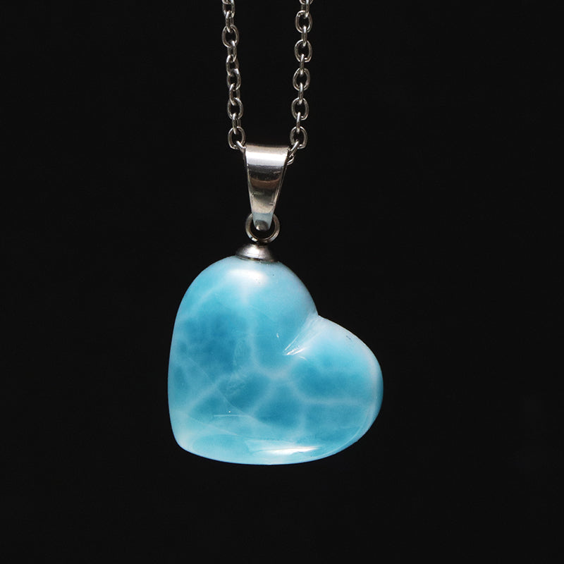 ペンダントトップ　ラリマー＜ドミニカ産＞　ハート型　斜めタイプ　ステンレス製　シルバー [co-g1750]