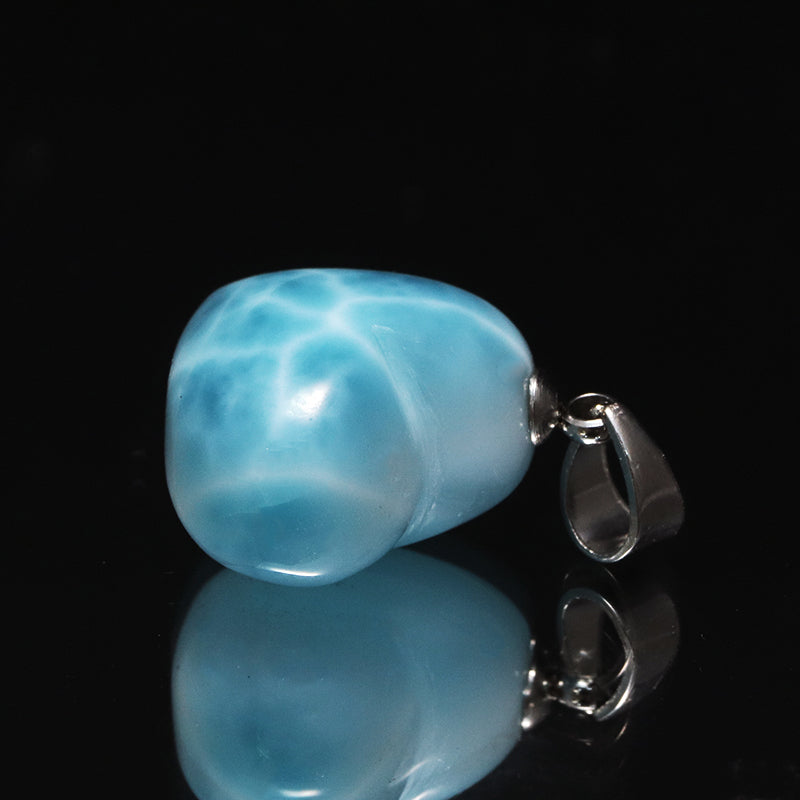 ペンダントトップ　ラリマー＜ドミニカ産＞　ハート型　斜めタイプ　ステンレス製　シルバー [co-g1750]