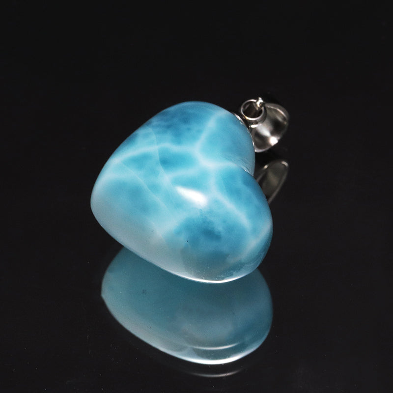 ペンダントトップ　ラリマー＜ドミニカ産＞　ハート型　斜めタイプ　ステンレス製　シルバー [co-g1750]