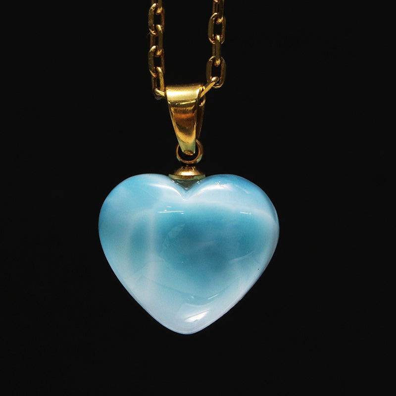 【1/19まで水瓶座星座石20％OFF(決済時に自動割引)】ペンダントトップ　ラリマー＜ドミニカ産＞　大　ハート型　約14.5～15.5mm×約12.5～14.5mm　垂直タイプ　ステンレス製 [co-g1752]