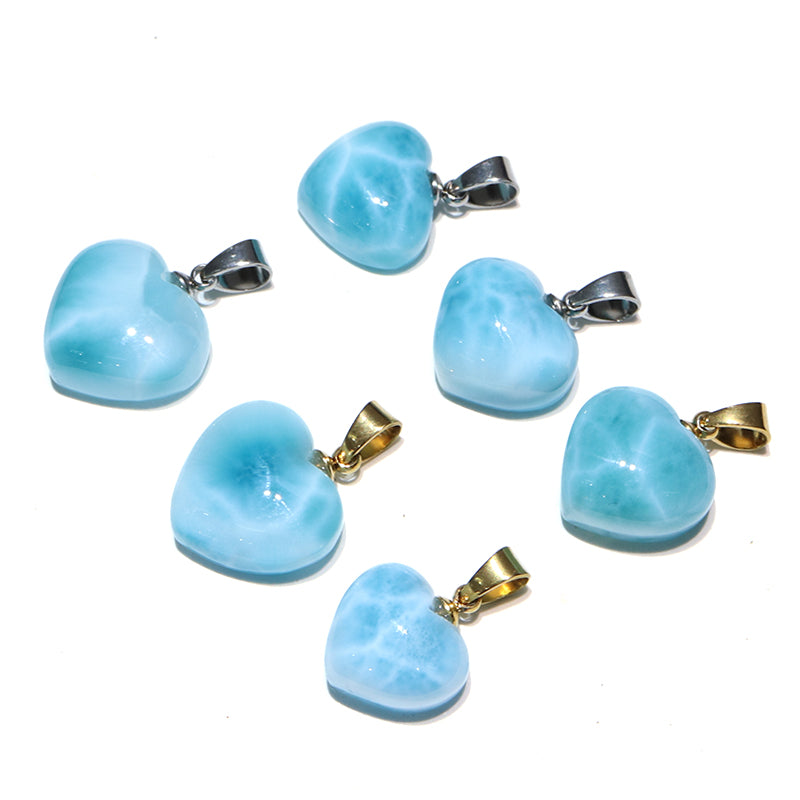 【1/19まで水瓶座星座石20％OFF(決済時に自動割引)】ペンダントトップ　ラリマー＜ドミニカ産＞　小　ハート型　約12～14.5mm×約11～13.5mm　垂直タイプ　ステンレス製 [co-g1751]