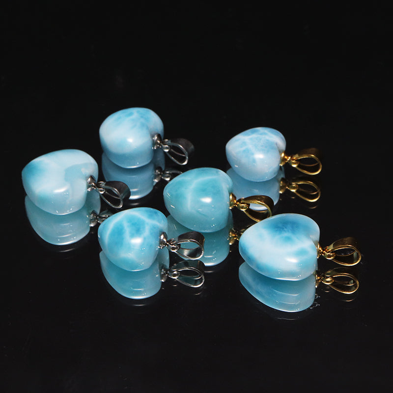 【1/19まで水瓶座星座石20％OFF(決済時に自動割引)】ペンダントトップ　ラリマー＜ドミニカ産＞　小　ハート型　約12～14.5mm×約11～13.5mm　垂直タイプ　ステンレス製 [co-g1751]