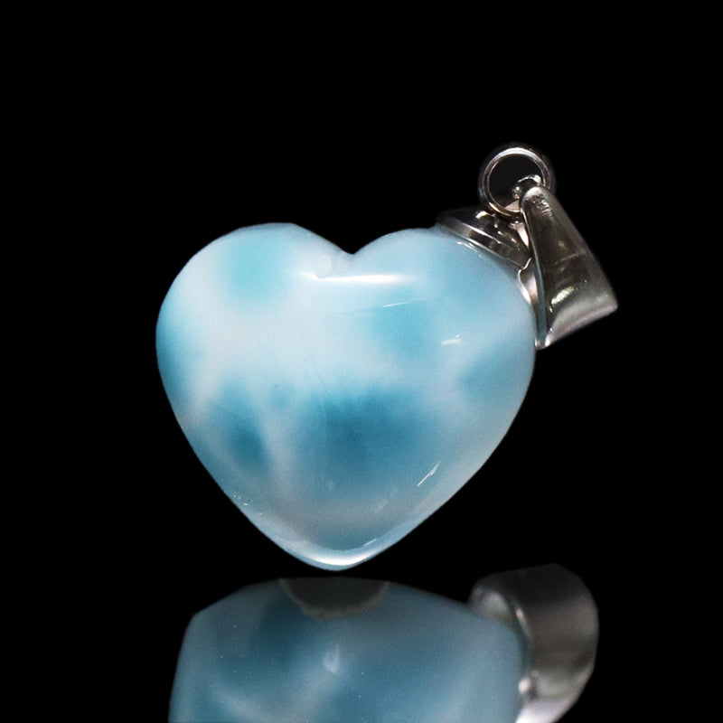 【1/19まで水瓶座星座石20％OFF(決済時に自動割引)】ペンダントトップ　ラリマー＜ドミニカ産＞　ハート型　約11～13mm×約10～13mm　斜めタイプ　ステンレス製 [co-g1753]