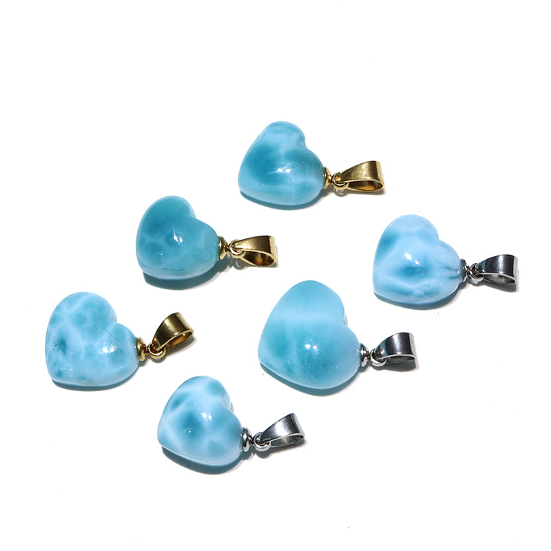 【1/19まで水瓶座星座石20％OFF(決済時に自動割引)】ペンダントトップ　ラリマー＜ドミニカ産＞　ハート型　約11～13mm×約10～13mm　斜めタイプ　ステンレス製 [co-g1753]