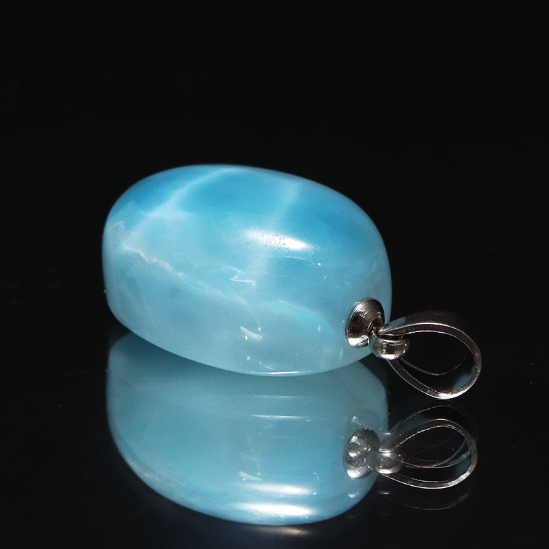 ペンダントトップ　ラリマー＜ドミニカ産＞　オーバル型　ステンレス製　シルバー  [co-g1754]