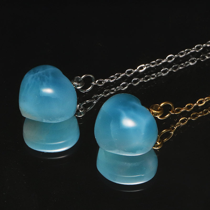 【1/19まで水瓶座星座石20％OFF(決済時に自動割引)】ピアス　ラリマー＜ドミニカ産＞　ハート型　　約9～11mm×約8～10mm　アメリカンチェーン　ステンレス製　ペア売り　 [co-g1758]