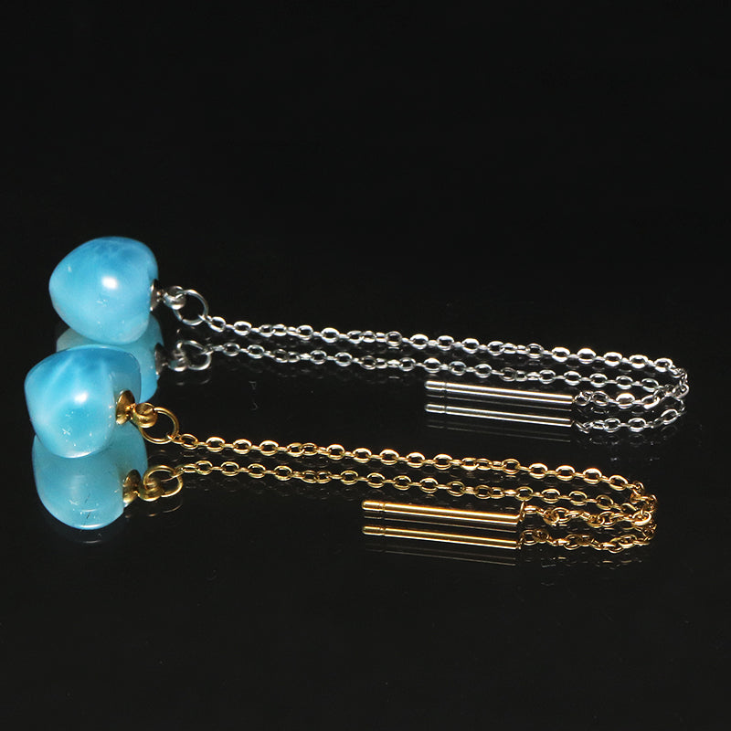 【1/19まで水瓶座星座石20％OFF(決済時に自動割引)】ピアス　ラリマー＜ドミニカ産＞　ハート型　　約9～11mm×約8～10mm　アメリカンチェーン　ステンレス製　ペア売り　 [co-g1758]