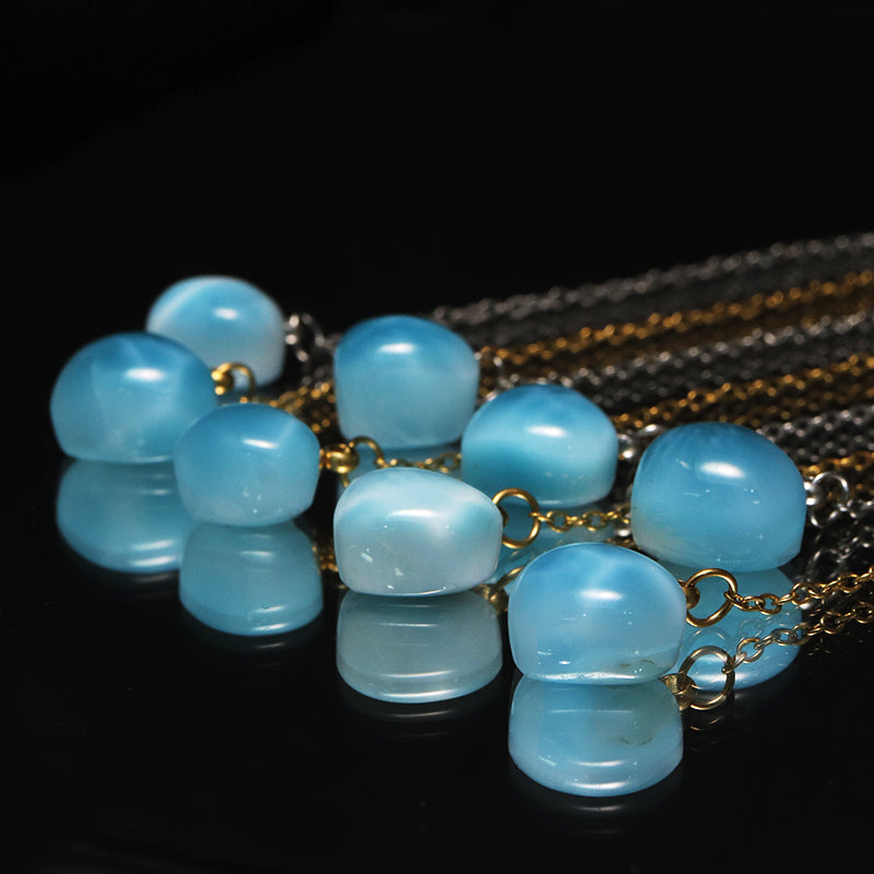 【1/19まで水瓶座星座石20％OFF(決済時に自動割引)】ピアス　ラリマー＜ドミニカ産＞　ハート型　　約9～11mm×約8～10mm　アメリカンチェーン　ステンレス製　ペア売り　 [co-g1758]