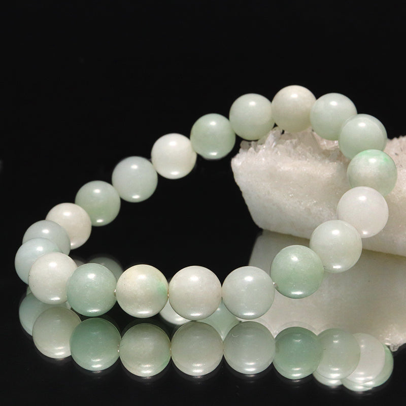 【日本銘石】ブレス　糸魚川翡翠＜新潟県産＞　白緑　AAランク　丸約10mm　[co-g1772]