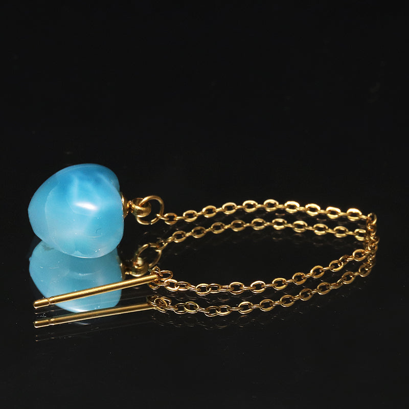 片耳ピアス　ラリマー＜ドミニカ産＞　ハート型　アメリカンチェーン　ゴールド　ステンレス製　 [co-g1774]