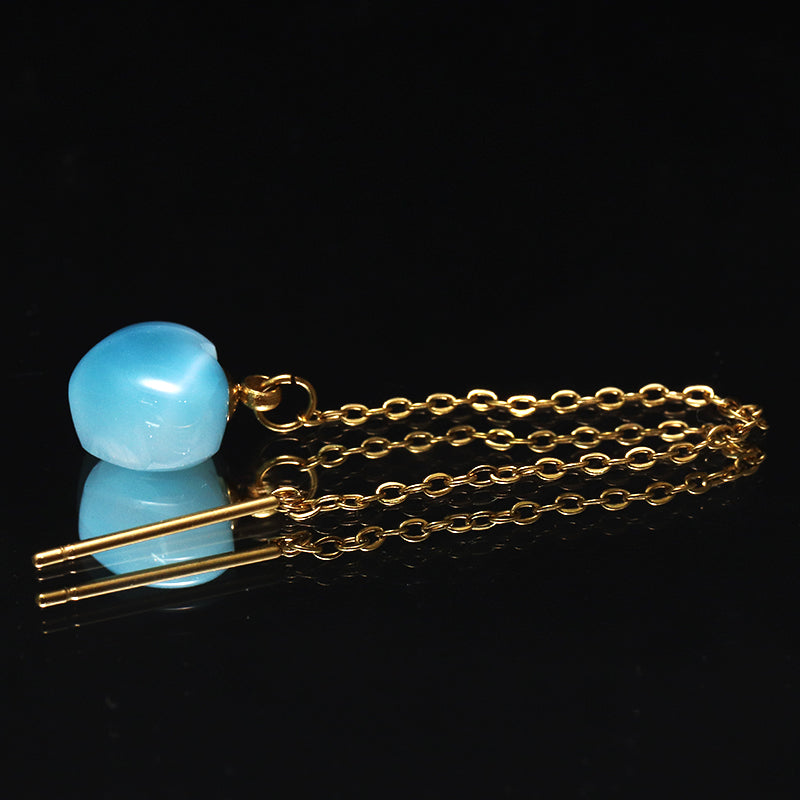 片耳ピアス　ラリマー＜ドミニカ産＞　ハート型　アメリカンチェーン　ゴールド　ステンレス製　 [co-g1775]