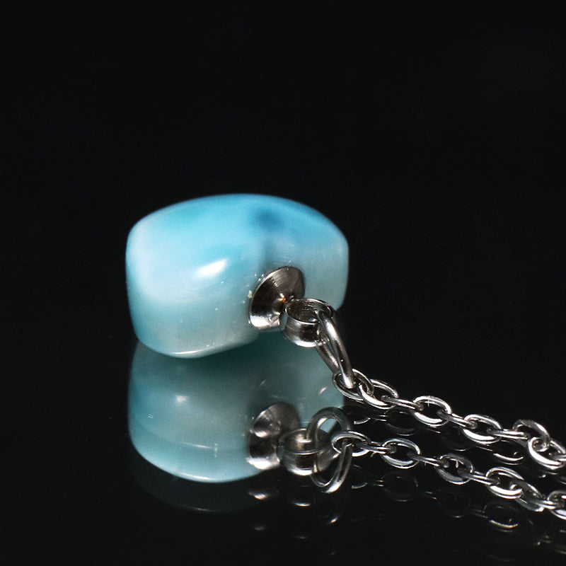 片耳ピアス　ラリマー＜ドミニカ産＞　ハート型　　アメリカンチェーン　シルバー　ステンレス製　 [co-g1776]