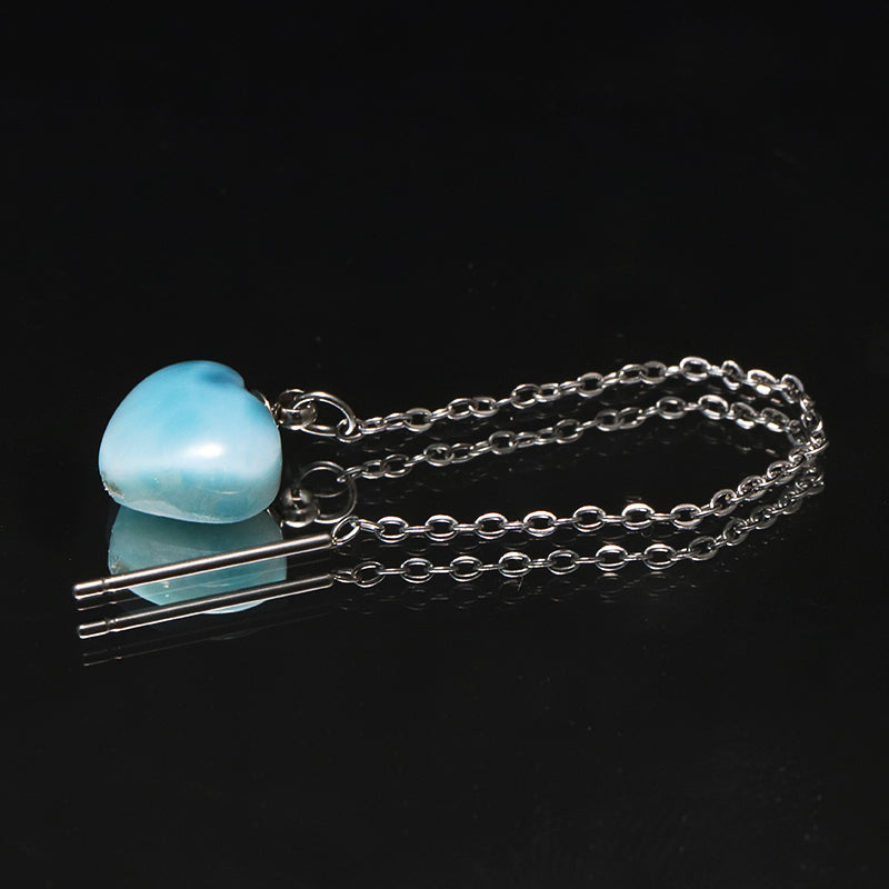 片耳ピアス　ラリマー＜ドミニカ産＞　ハート型　　アメリカンチェーン　シルバー　ステンレス製　 [co-g1776]