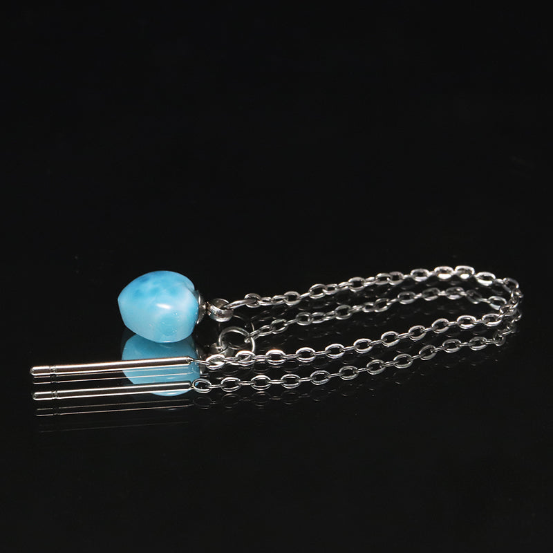 片耳ピアス　ラリマー＜ドミニカ産＞　ハート型　　アメリカンチェーン　シルバー　ステンレス製　 [co-g1777]