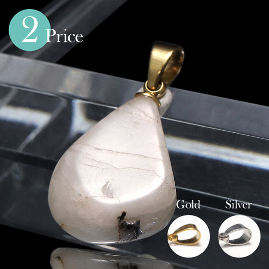 ペンダントトップ　フェナカイト＜ブラジル産＞　約8～15mm×約11～18mm　ステンレス製　ランダム発送　[co-g1641]