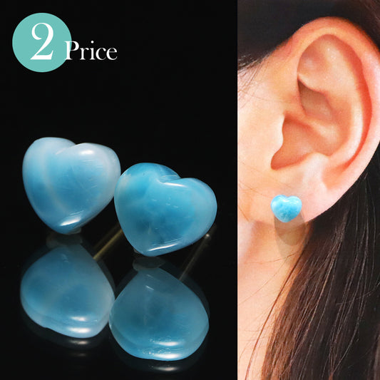 ピアス　ラリマー＜ドミニカ産＞　ハート型　　約8～10mm×約7～9mm　ステンレス製　　 [co-g1755]