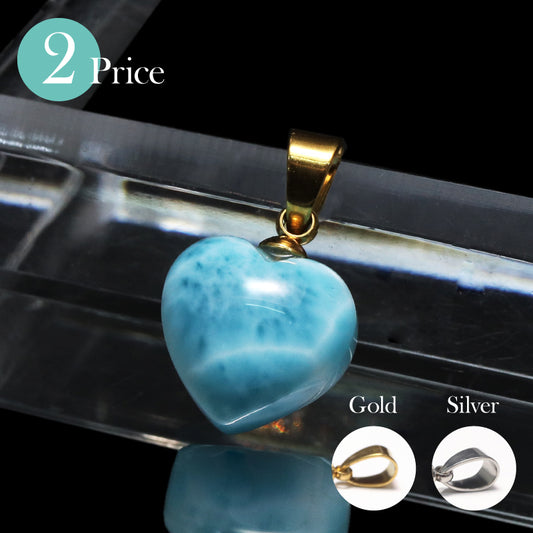 【1/19まで水瓶座星座石20％OFF(決済時に自動割引)】ペンダントトップ　ラリマー＜ドミニカ産＞　ハート型　約10.5～12.5mm×約10～11mm　垂直タイプ　ステンレス製 [co-g1747]