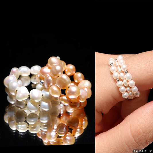 淡水パール　約4～6mm　形状記憶リング　2連　指輪・リング  [co-g2736]