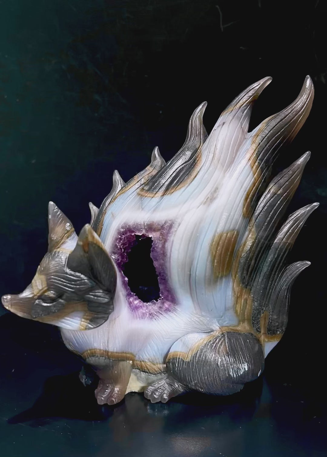 天然石アメジストの九尾狐 置物 彫物NO.080105 天然石アメジストの九尾