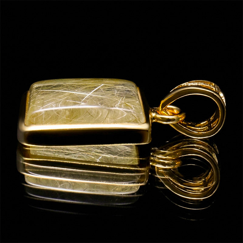 【割引不可】ルチルクォーツ＜ブラジル産＞　四角形　Silver925　ゴールド　ペンダントトップ　日本製　ケース付き [co-g3359]
